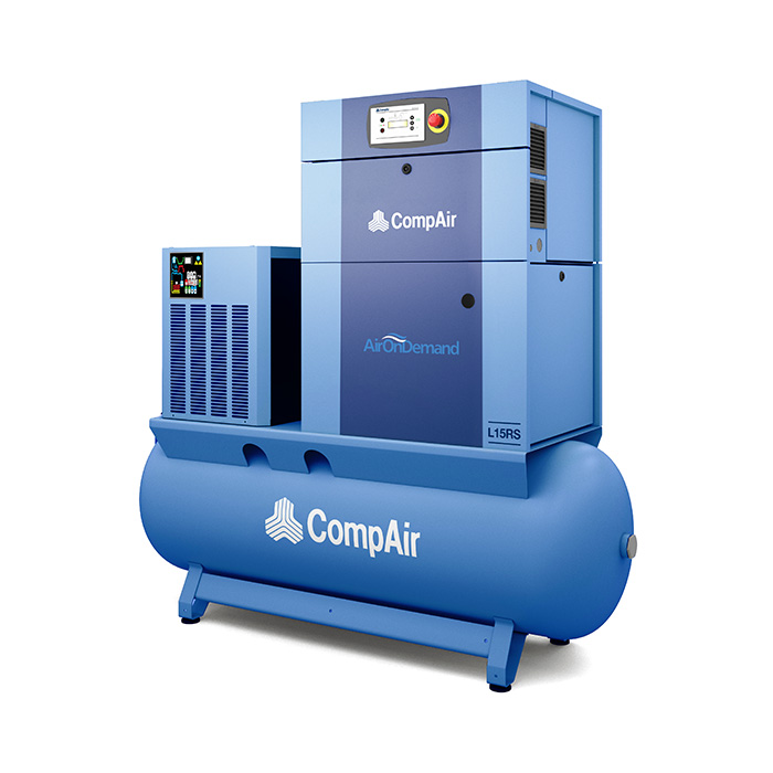 15 kW screw air compressor with tank and dryer